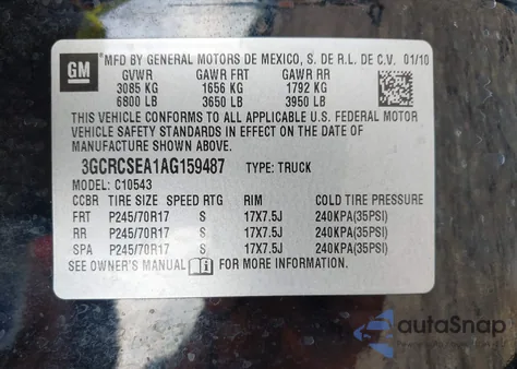 2010 Chevrolet Silverado 1500 Lt z USA, uszkodzony, nr VIN 3GCRCSEA1AG159487